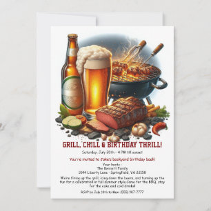 Summer BBQ Birthday Invitation with Beer Backyard