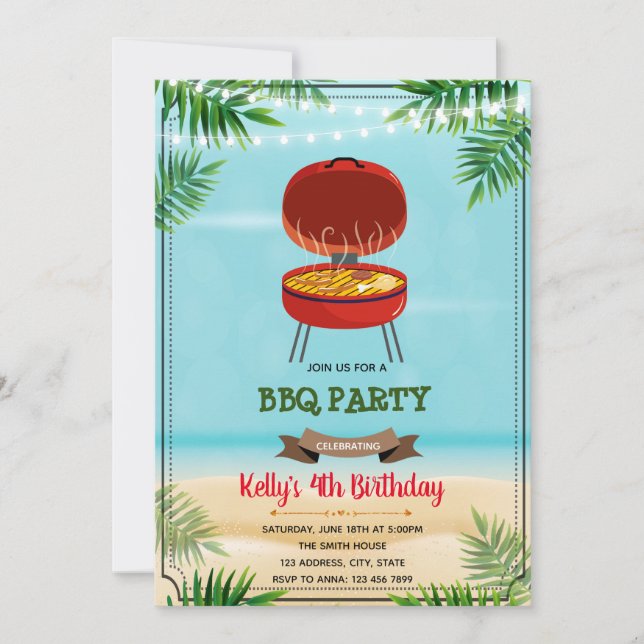 Summer bbq birthday party invitation (Front)