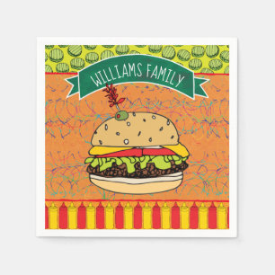 Summer BBQ Cheeseburger Add Name Napkin