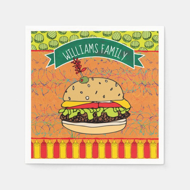 Summer BBQ Cheeseburger Add Name Napkin (Front)