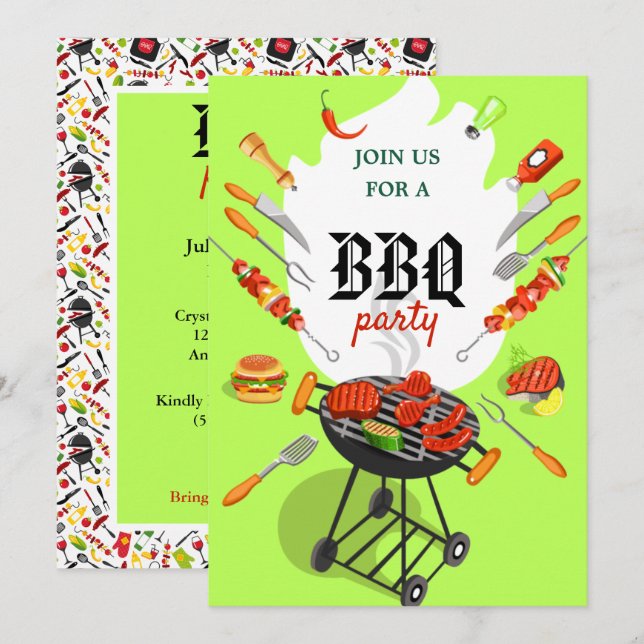 Summer BBQ Cookout Grilling Outdoor Party Invitati Invitation (Front/Back)