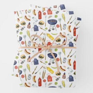 Summer BBQ Father’s Day Backyard Barbecue Grill Wrapping Paper Sheet