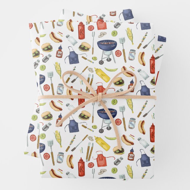 Summer BBQ Father’s Day Backyard Barbecue Grill Wrapping Paper Sheet (In situ)