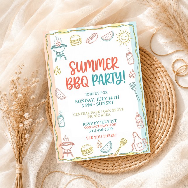 Summer BBQ Gingham Cookout Backyard Rustic Party Invitation (Creator Uploaded)