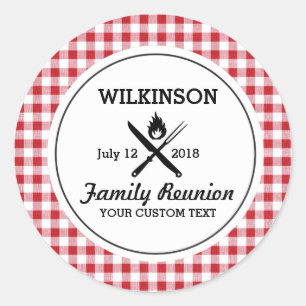 Summer BBQ Grill Cookout Reunion Red Gingham Check Classic Round Sticker