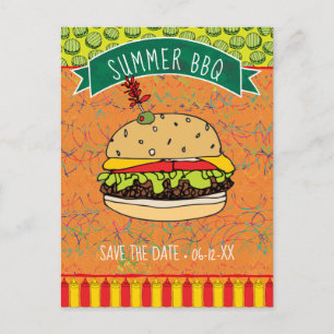 Summer BBQ Hamburger Save the Date Invitation Postcard