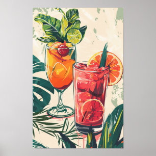 Summer BBQ Party Poster Split in Half with a Beach