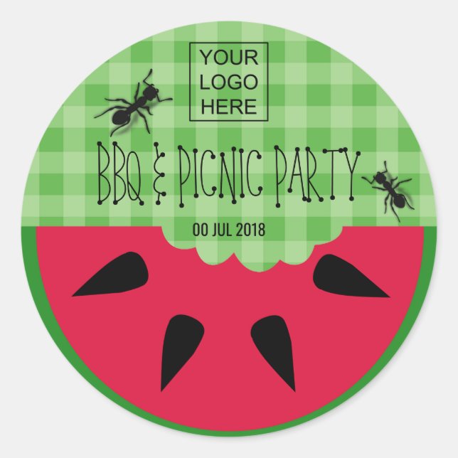 Summer BBQ Picnic Corporate Party Customisable Classic Round Sticker (Front)