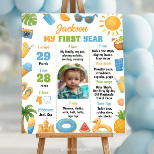 Summer Beach 1st Birthday Party Photo Milestone Poster