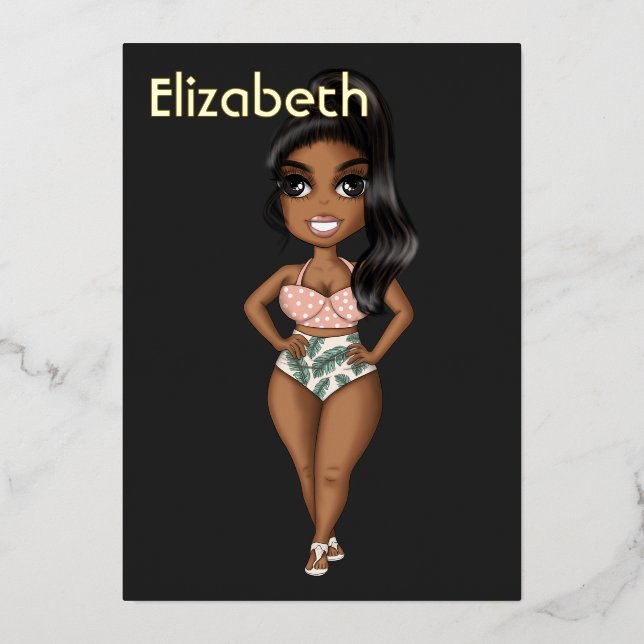  Summer Beach African American Birthday Foil Invit (Front)