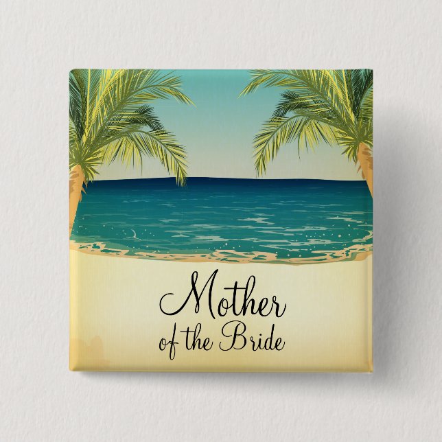 Summer Beach and Palm Trees Mother of the Bride 15 Cm Square Badge (Front)