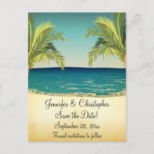 Summer Beach and Palm Trees Wedding Save the Date Announcement Postcard
