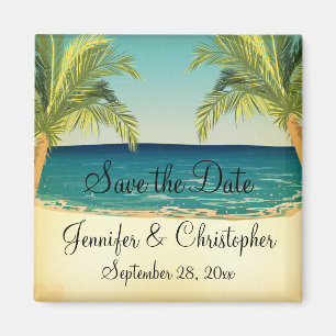 Summer Beach and Palm Trees Wedding Save the Date Magnet