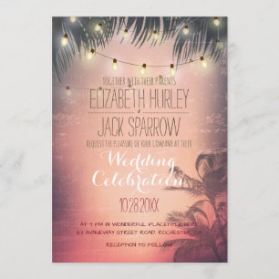 Summer Beach and Wedding String Lights Invitations