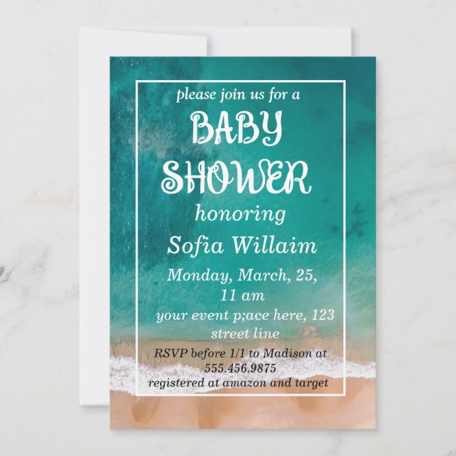 summer beach baby shower invitation (Front)