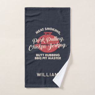 Summer Beach BBQ Pit Master Dad Custom Hand Towel