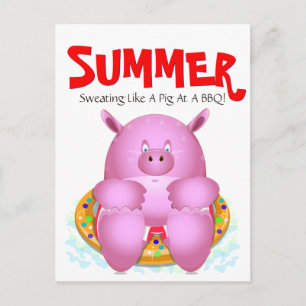 Summer Beach BBQ Pool Party Whimsical Cartoon Pig Postcard