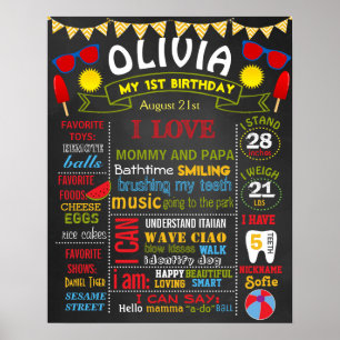 Summer beach birthday party chalkboard baby girl poster