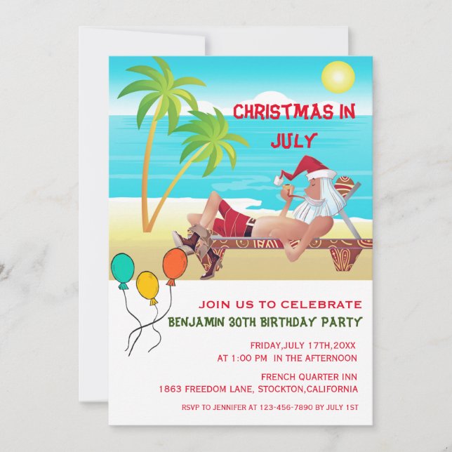 Summer Beach Birthday Party Christmas In July  Invitation (Front)