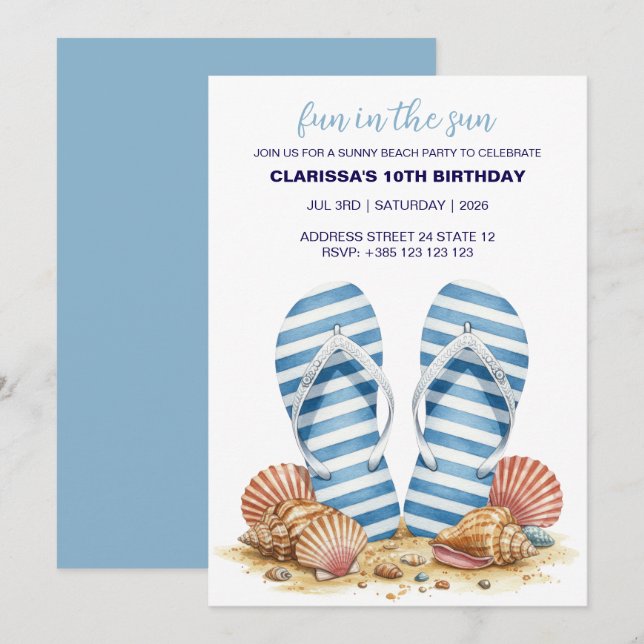 Summer Beach Birthday Party Invitation  (Front/Back)