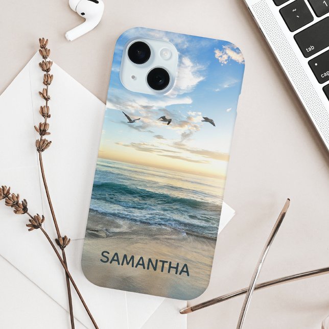 Summer Beach Blue Personalised Name Case-Mate iPhone Case (Creator Uploaded)