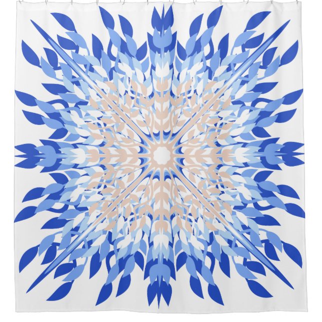 Summer beach blue pink beige floral  shower curtain (Front)