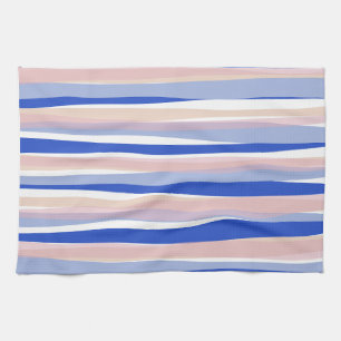 Summer beach blue pink beige stripes  tea towel