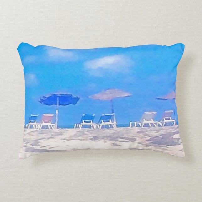 Summer Beach Blue White Decorative Cushion (Front)