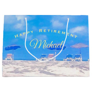 Summer Beach Blue White Happy Retirement Large Gift Bag