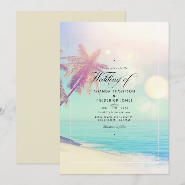 Summer Beach Bokeh  Wedding Invitation (Front/Back)
