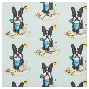 Summer Beach Boston Terrier (black) - Cute Dog Fabric