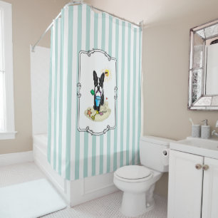 Summer Beach Boston Terrier (black) - Cute Dog Shower Curtain