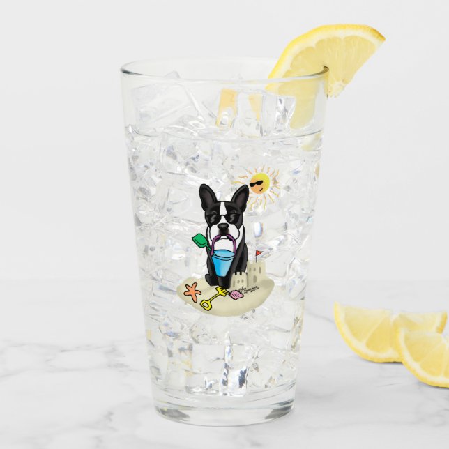 Summer Beach Boston Terrier Dog (black) Cute Glass (Back Ice)