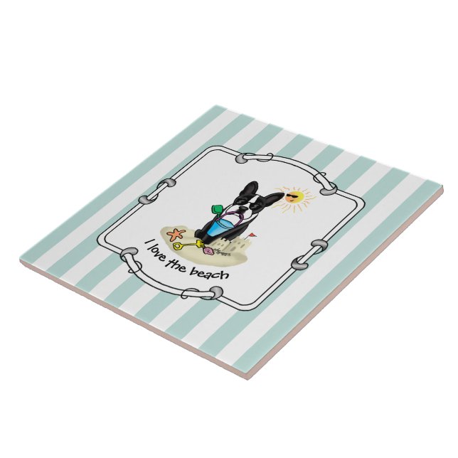 Summer Beach Boston Terrier Dog (black) Cute Tile (Side)