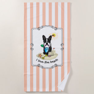 Summer Beach Boston Terrier Dog (black) Cute Towel