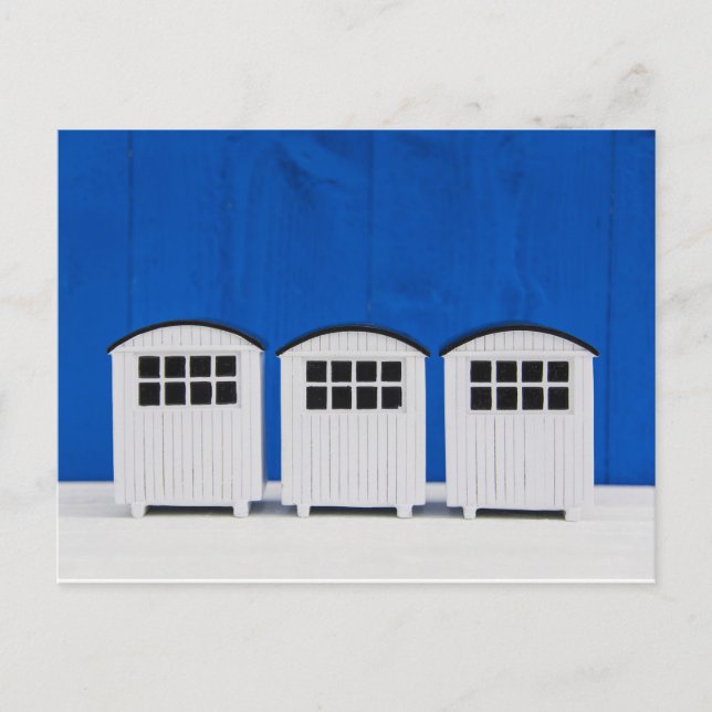 Summer Beach cabins in blue and white Postcard (Front)