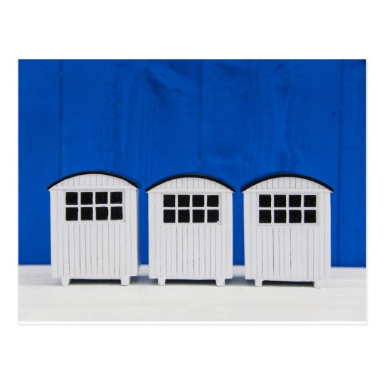 Summer Beach cabins in blue and white Postcard