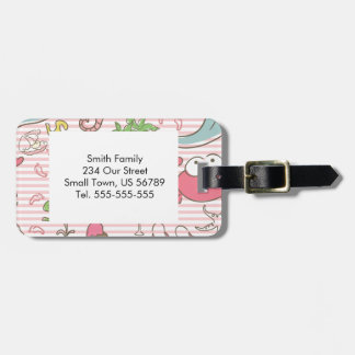 Summer Beach Cartoon on Stripes Luggage Tag
