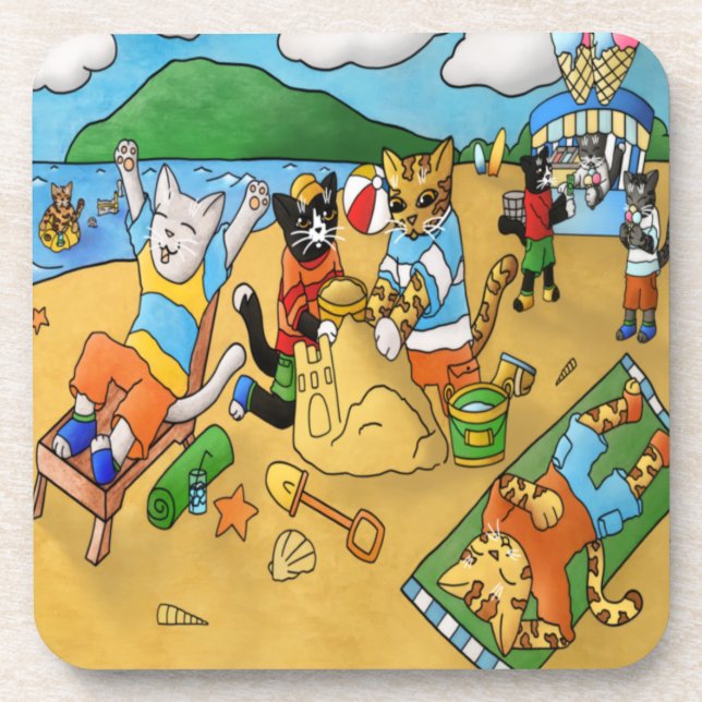 Summer Beach Cats Coaster (Front)