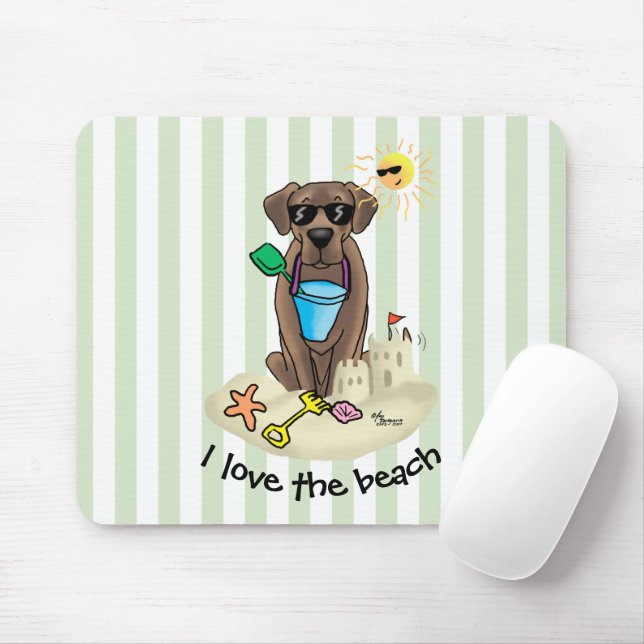 Summer Beach Chocolate Lab Dog Labrador Retriever Mouse Mat (With Mouse)