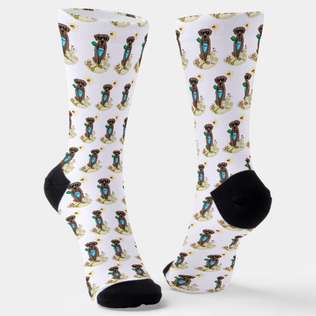 Summer Beach Chocolate Lab Dog Labrador Retriever Socks (Angled)