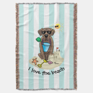 Summer Beach Chocolate Lab Dog Labrador Retriever Throw Blanket
