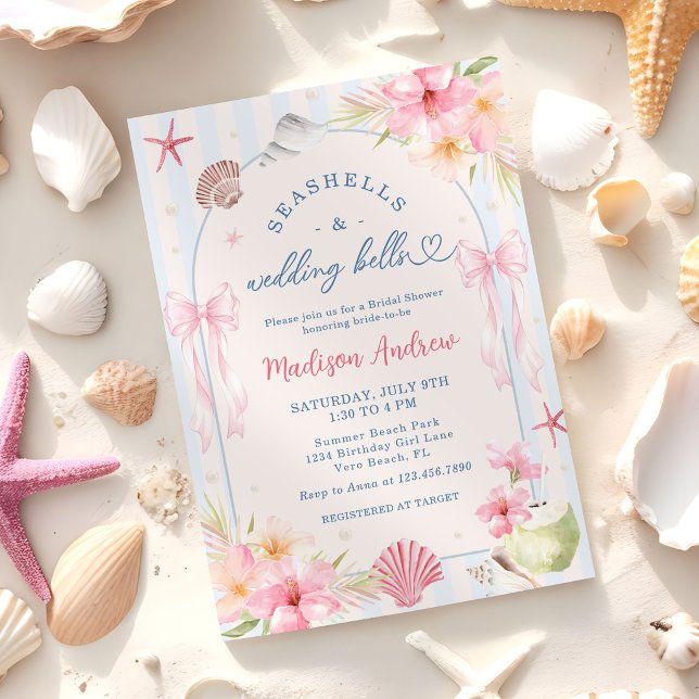 Summer Beach Coastal Seashell Bridal Shower Invitation (Creator Uploaded)