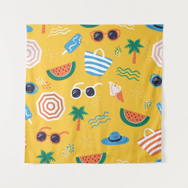 Summer Beach: Colourful Seamless Pattern Tapestry (Front)