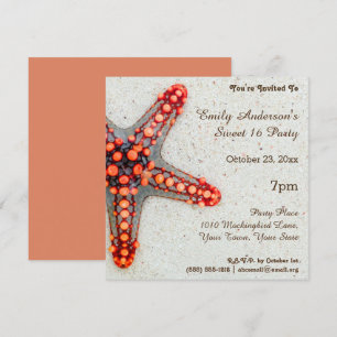Summer Beach Coral Starfish Sweet 16 Birthday Invitation