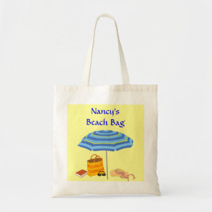 Summer Beach Day Umbrella Sunglasses Custom Name Tote Bag
