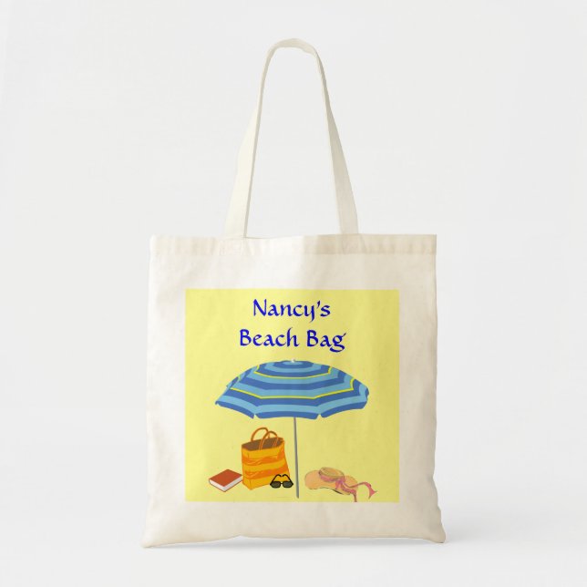Summer Beach Day Umbrella Sunglasses Custom Name Tote Bag (Front)