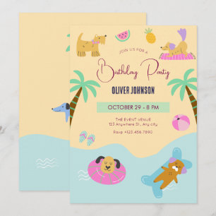 Summer beach dog vacation birthday  invitation