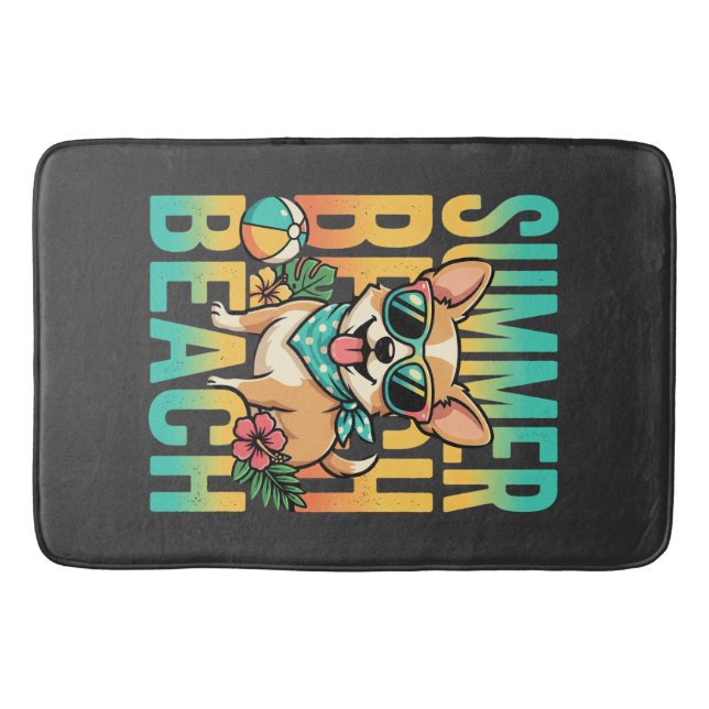 Summer Beach Dog Vacation Vector Bath Mat (Front)