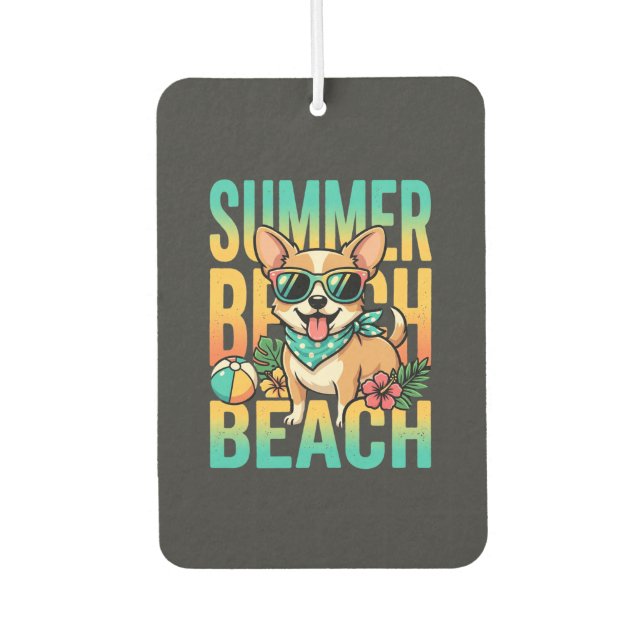 Summer Beach Dog Vacation Vector Car Air Freshener (Front)